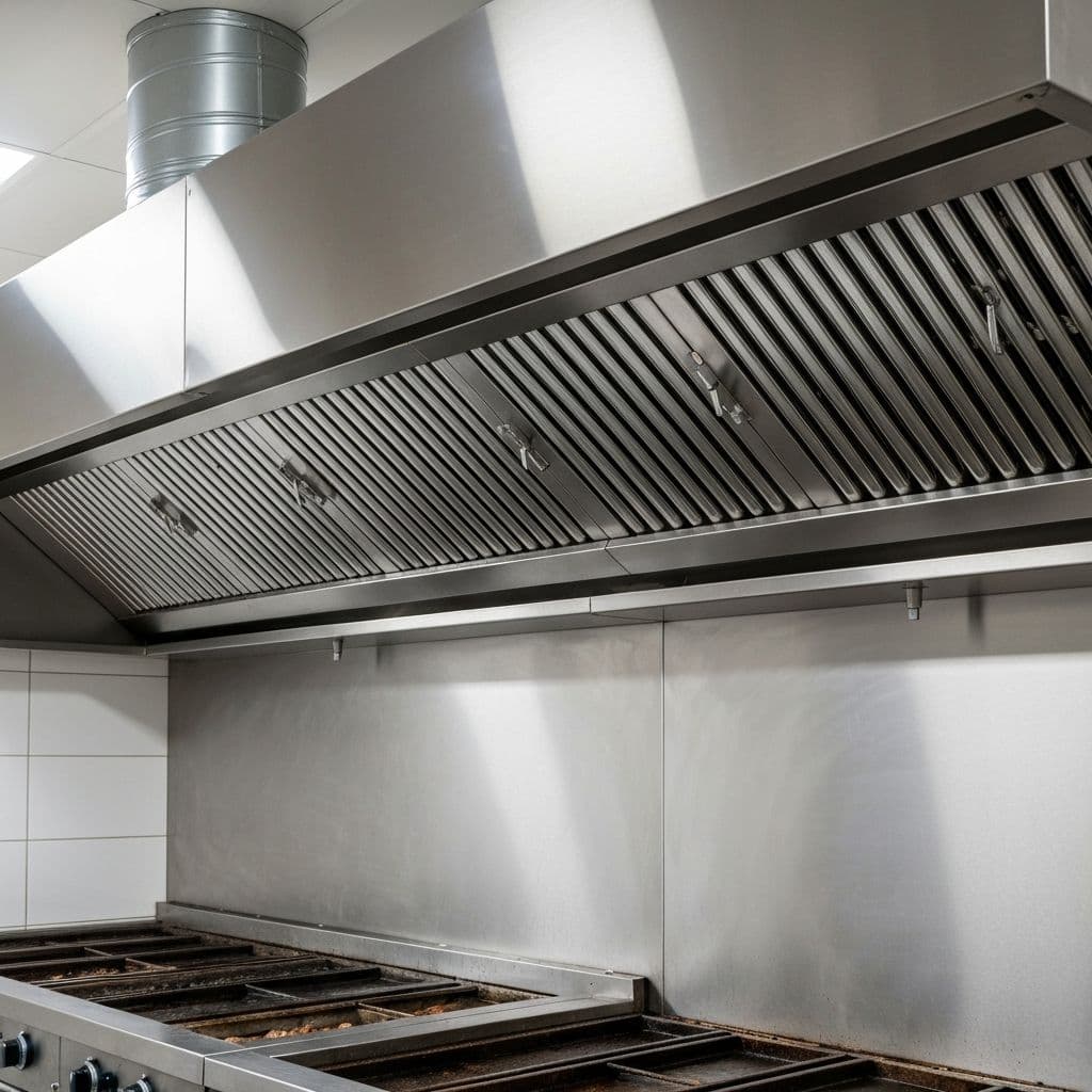 After cleaning: commercial kitchen exhaust hood in Charleston, WV with grease removed from canopy surfaces