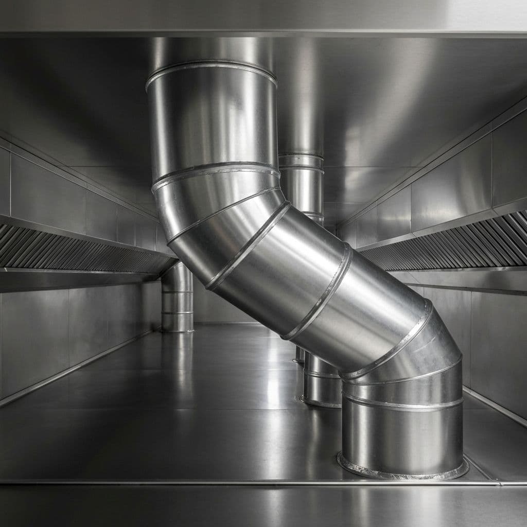 After cleaning: commercial kitchen grease ductwork in Huntington, WV with grease removed from accessible sections